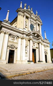 lombardy in the busto arsizio old church closed brick tower sidewalk italy