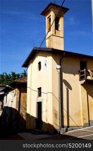 lombardy in the castiglione olona old church closed brick tower sidewalk italy