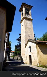 lombardy in the castiglione olona old church closed brick tower sidewalk italy