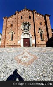 lombardy in the castiglione olona old church closed brick tower sidewalk italy &#xA;