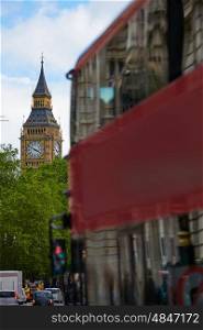 London Big Ben from Trafalgar Square traffic in UK