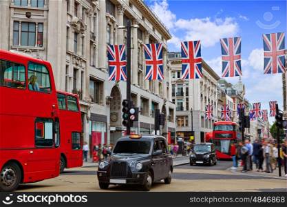London bus and taxi Oxford Street W1 Westminster in UK England