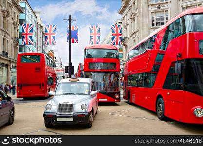 London bus and taxi Oxford Street W1 Westminster in UK England