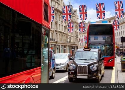 London bus and Taxi Regent Street W1 Westminster in UK England