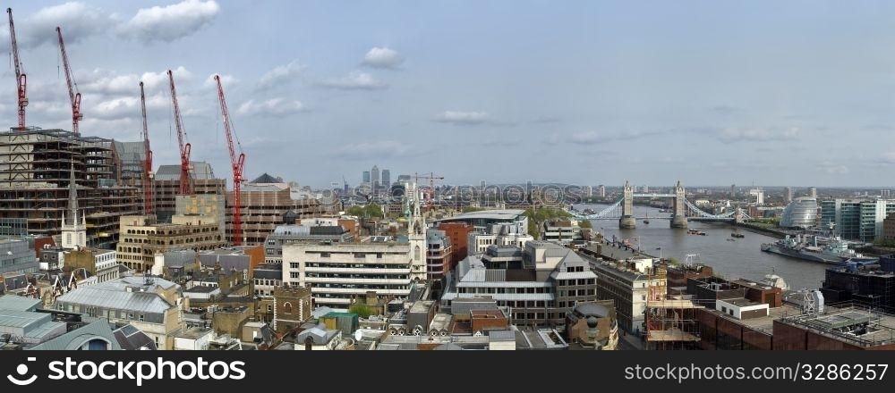 London city modern panorama. building construction. from Monument