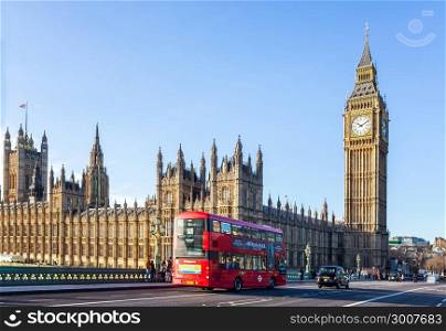 LONDON - DECEMBER 31:Big Ben on December 31, 2015 in London, England. The road in front of the big ben the popular place for travelers