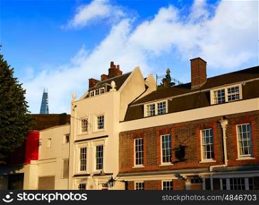 London facades old brick along Thames Southwark shores