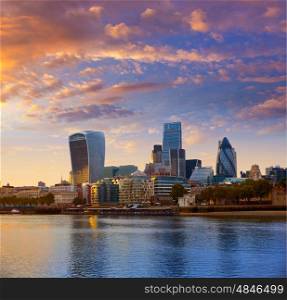 London financial district skyline sunset Square Mile England