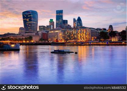 London financial district skyline sunset Square Mile England