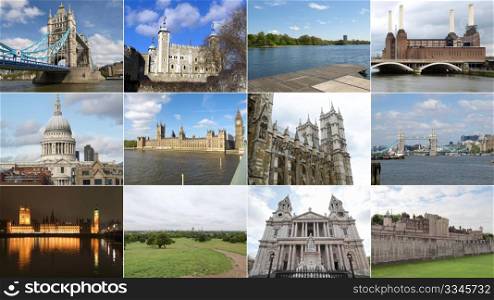 London landmarks. Famous landmarks and monuments collage, London, England, UK