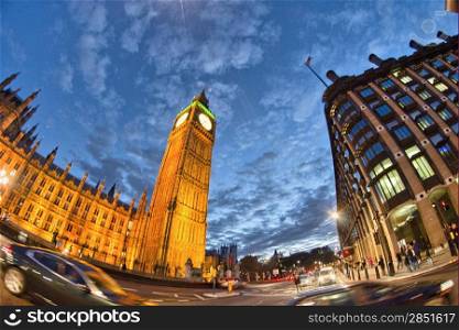 London. Magnificence of Big Ben Tower at sunset.