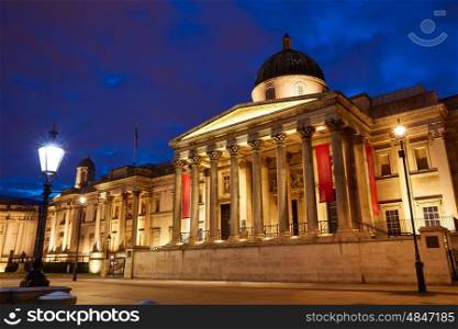 London National Galelery in Trafalgar Square at sunset England