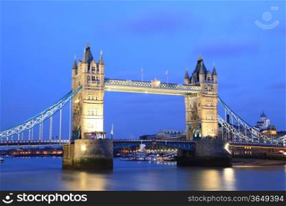 London River Thames and Tower Bridge International Landmark of England United Kingdom at Dusk