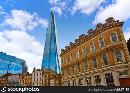 London shard view from old brick buildings in England
