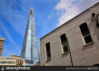 London shard view from Southwark old brick buildings in England