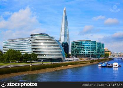 London skyline City Hall and Shard on Thames river