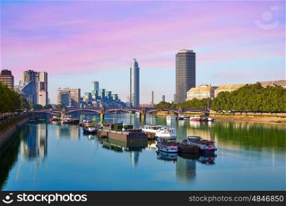 London Skyline from Thames river in England
