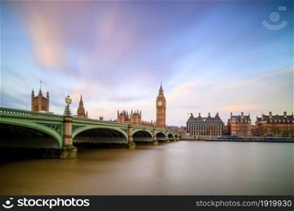 London skyline with Big Ben and Houses of parliament in UK.