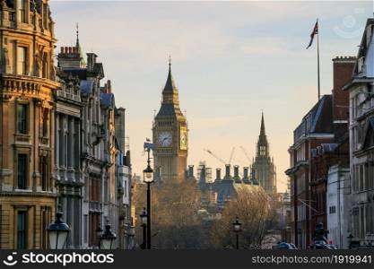London skyline with Big Ben and Houses of parliament in UK.
