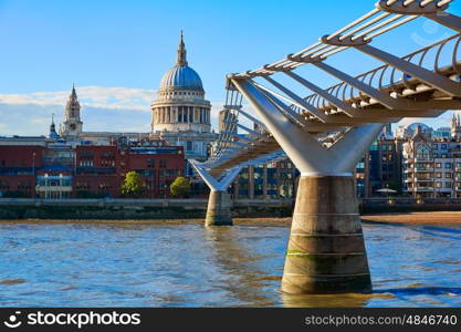 London St Paul Pauls cathedral from Millennium bridge on Thames UK