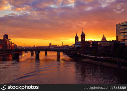 London sunset at Thames with St Paul Pauls Cathedral of England