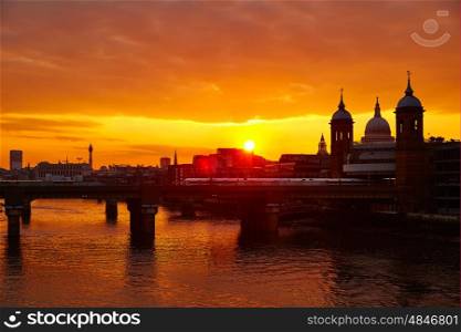 London sunset at Thames with St Paul Pauls Cathedral of England