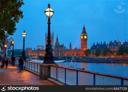 London sunset skyline Bigben and Thames river