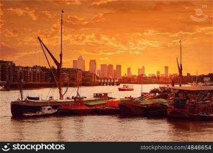 London Thames river boats sunset in England