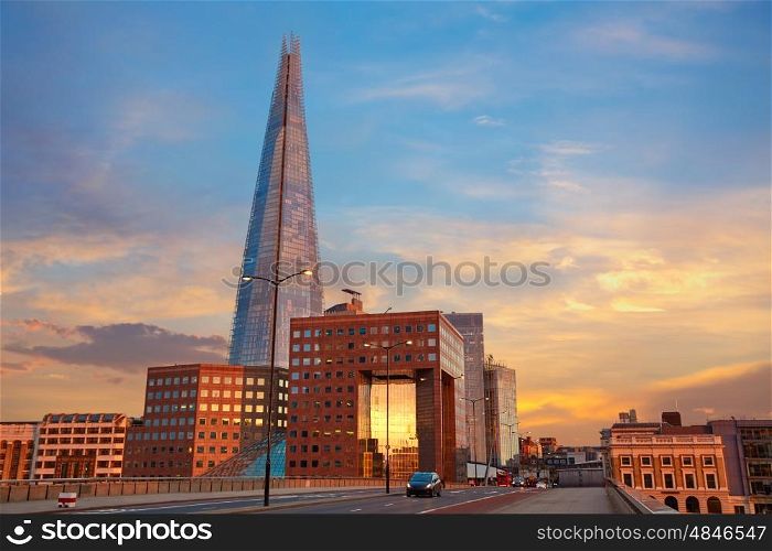 London The Shard building at sunset in England