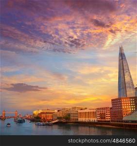 London The Shard building at sunset in England