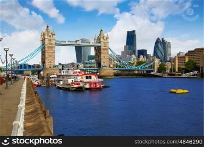 London Tower Bridge on Thames river in England
