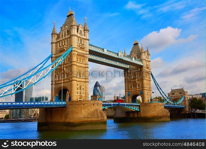 London Tower Bridge on Thames river in England