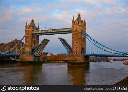 London Tower Bridge over Thames river in England