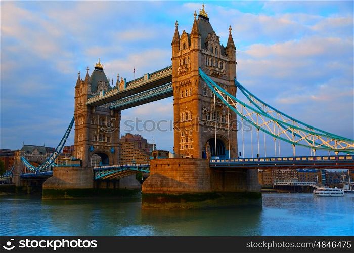 London Tower Bridge over Thames river in England