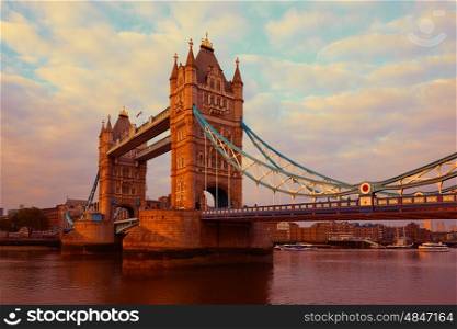 London Tower Bridge over Thames river sunset in England