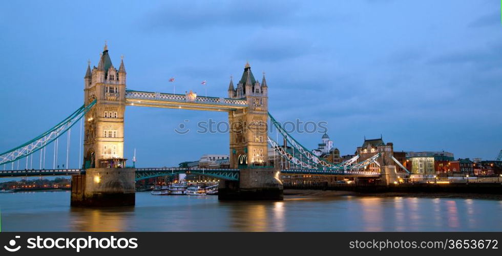 London Tower Bridge Panorama at dusk England UK