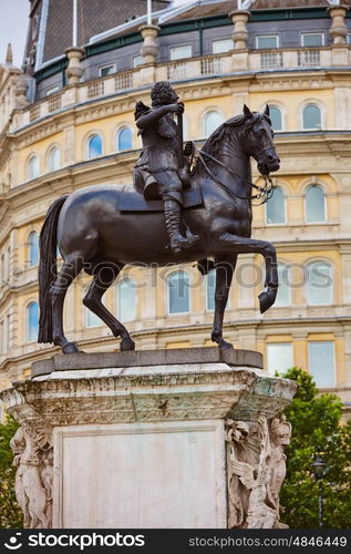 London Trafalgar Square King Charles I statue in UK england