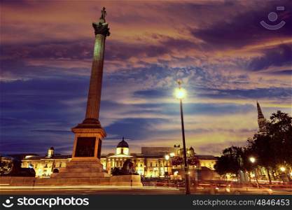 London Trafalgar Square sunset Nelson column in England