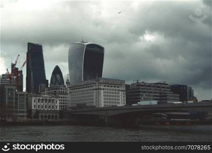 London,Uk - April 15, 2016: London's panorama on City office buildings, the leading banking, investments and stock market aria in London, England.