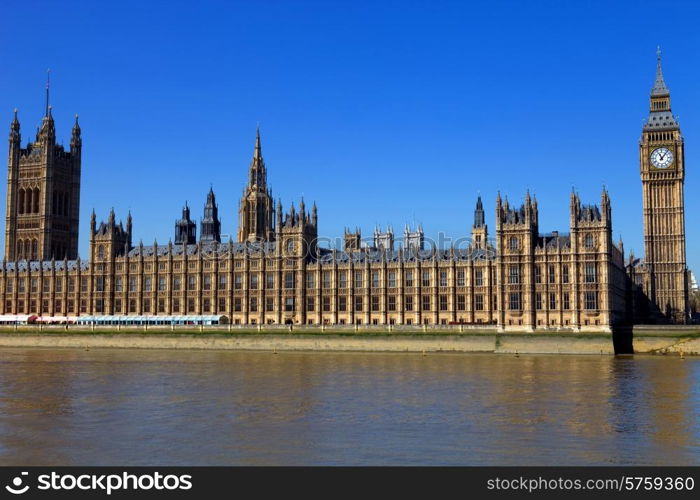 London view, Big Ben, Parliament, bridge and river Thames