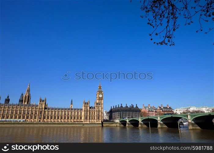 London view, Big Ben, Parliament, bridge and river Thames