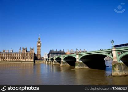 London view, Big Ben, Parliament, bridge and river Thames