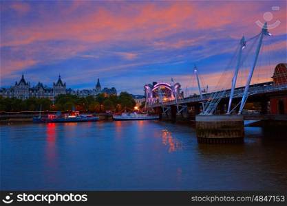 London Waterloo bridge in Thames river of England