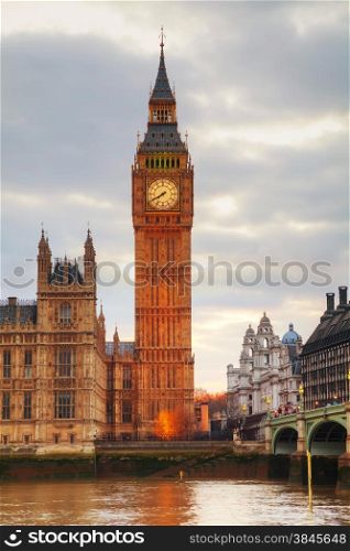 London with the Clock Tower and Houses of Parliament at sunset
