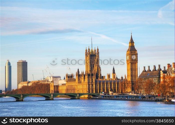 London with the Clock Tower and Houses of Parliament on a sunny day