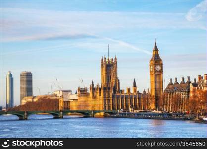 London with the Clock Tower and Houses of Parliament on a sunny day