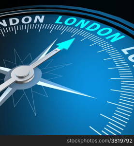 London word on compass image with hi-res rendered artwork that could be used for any graphic design.. London word on compass