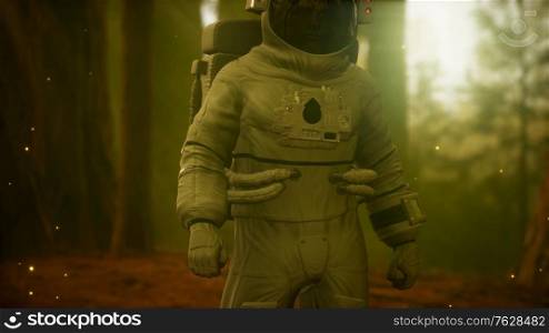 lonely Astronaut in dark forest