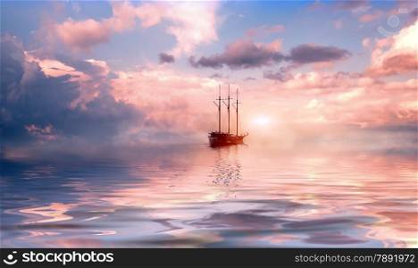 lonely ship in the ocean