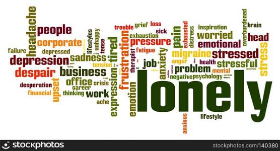 Lonely word cloud with white background, 3d rendering